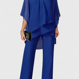 Flowy Off-Shoulder Two-Piece Kitty Set in Blue