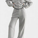 Relaxed Cardigan Jacket & Wide-Leg Pants Set in Gray