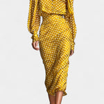 Polka Dot Satin Set with Matching Midi Skirt in Yellow