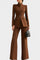 High-Collar Two-Piece Wide-Leg Set in Brown