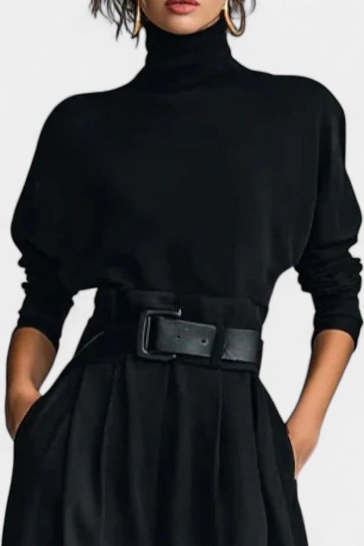 Black High Collar Ensemble with Straight Leg Pants, photo 2