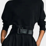 Black High Collar Ensemble with Straight Leg Pants, photo 2