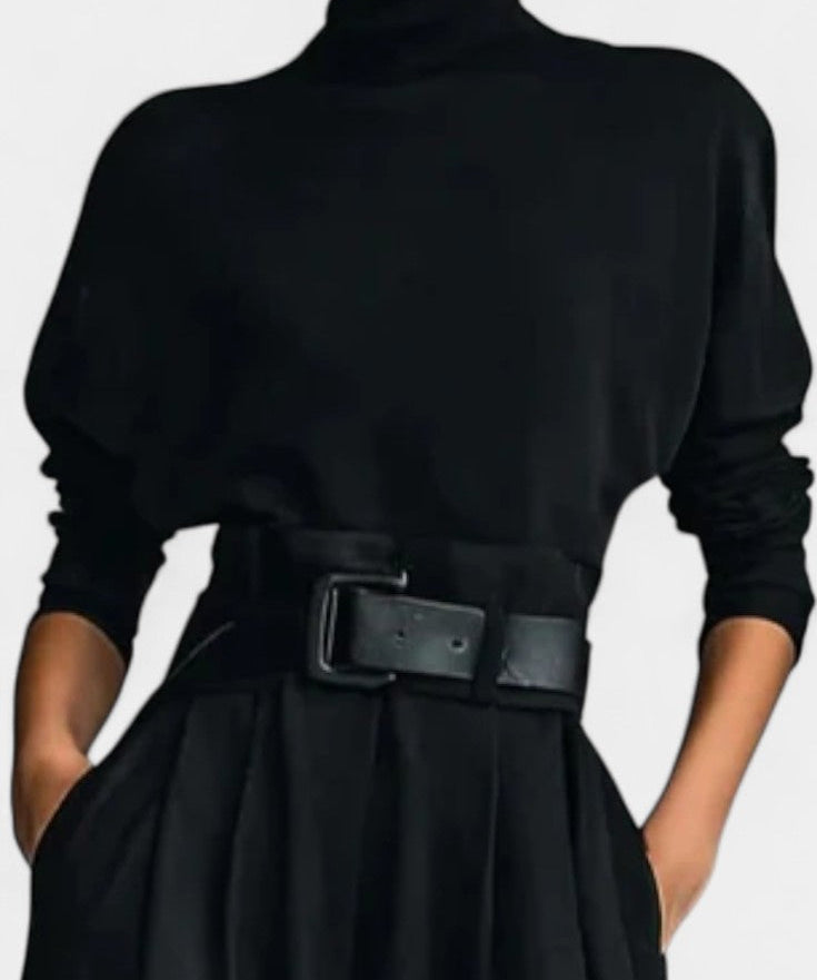 Black High Collar Ensemble with Straight Leg Pants, photo 2