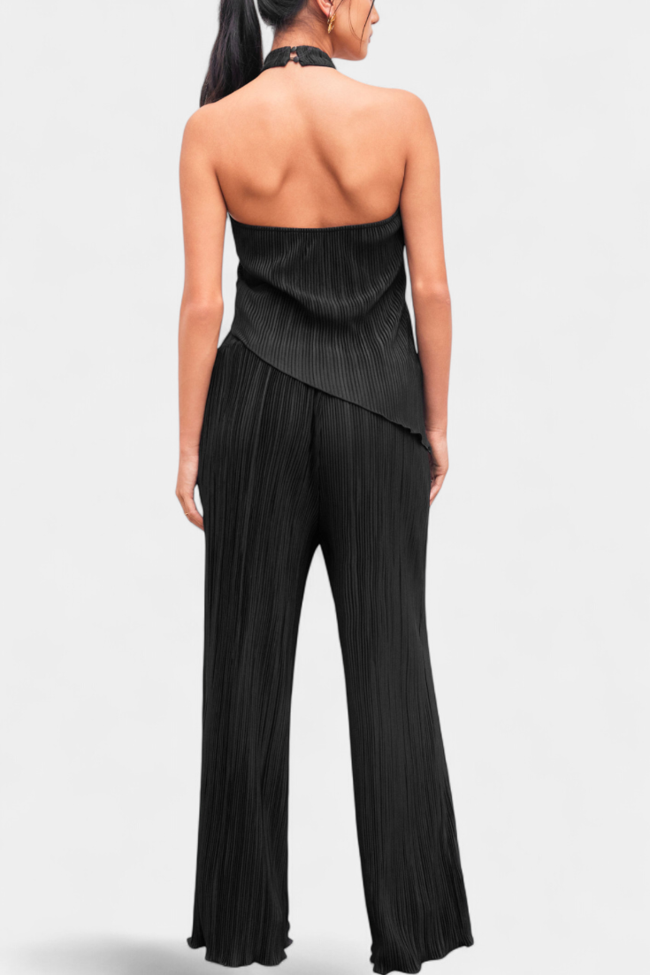 Halter Neck Asymmetrical Top with Wide-Leg Pants Set, photo 8