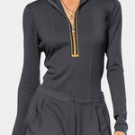 Dark Gray Set Featuring High Collar and Wide-Leg Pants, photo 2
