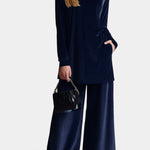 Women's Velvet High Neck Split Jumpsuit in Navy Blue