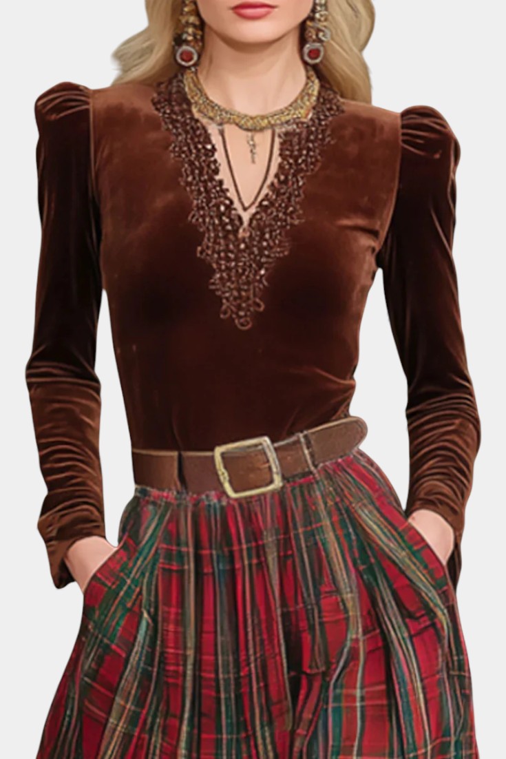 Lace Top & Red Checkered Skirt Set, photo 2