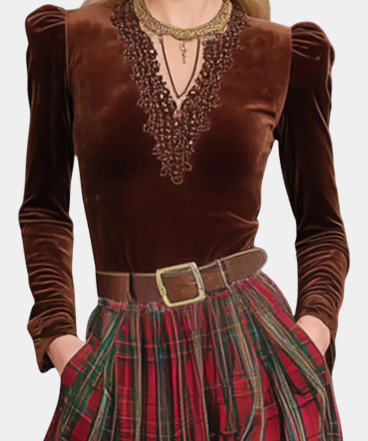 Lace Top & Red Checkered Skirt Set, photo 2