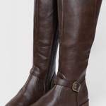 Buckled High Boots with Zipper Closure in Coffee