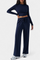 Elastic-Fit Viscose Yoga Set with Round Neck in Navy