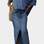 Asymmetrical Denim Set with Long Skirt in Navy