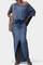 Asymmetrical Denim Set with Long Skirt in Navy