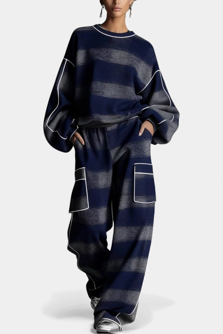 Women's Urban Checkered Color-Block Ensemble in Blue Gray