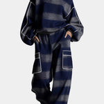 Women's Urban Checkered Color-Block Ensemble in Blue Gray