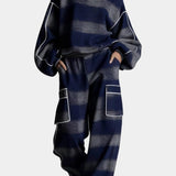 Women's Urban Checkered Color-Block Ensemble in Blue Gray