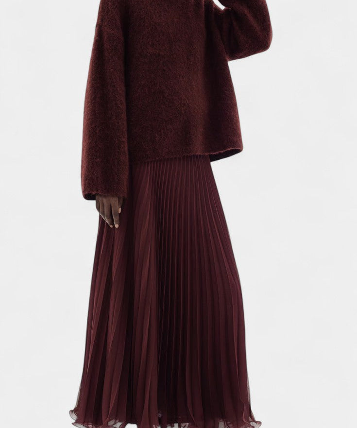 Oversized Sweater & Midi Skirt Set in Burgundy