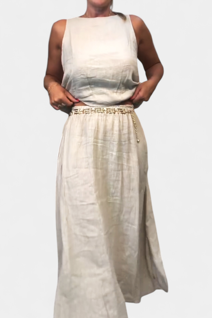 Linen-Cotton Set with Sleeveless Vest and Maxi Skirt, photo 2