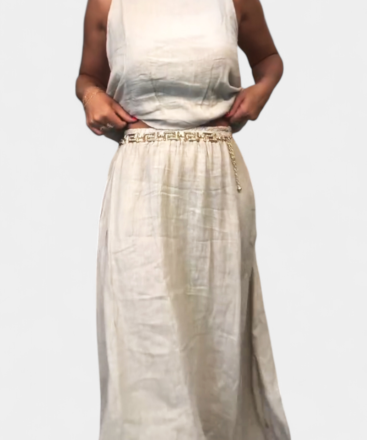 Linen-Cotton Set with Sleeveless Vest and Maxi Skirt, photo 2