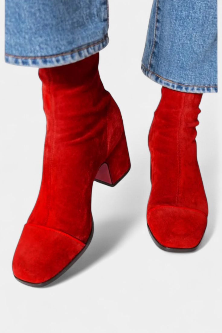Contemporary Chunky Heel Boots in Red