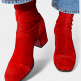 Contemporary Chunky Heel Boots in Red