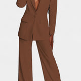 Blazer and High-Waisted Pants Ensemble in Brown