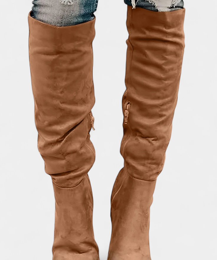 Women's Chunky Heeled Round Toe Boots in Brown