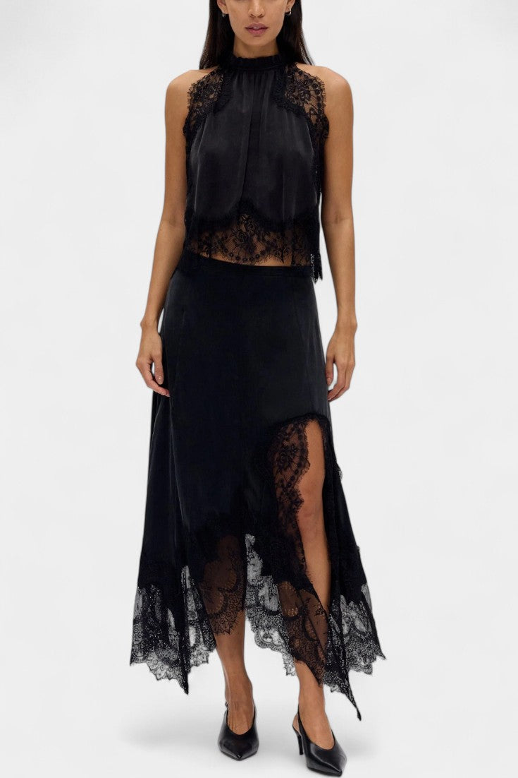 Women's Midi Lace Skirt with Matching Top in Black