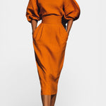 Structured Top and Midi Skirt Two-Piece Set in Orange