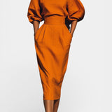 Structured Top and Midi Skirt Two-Piece Set in Orange
