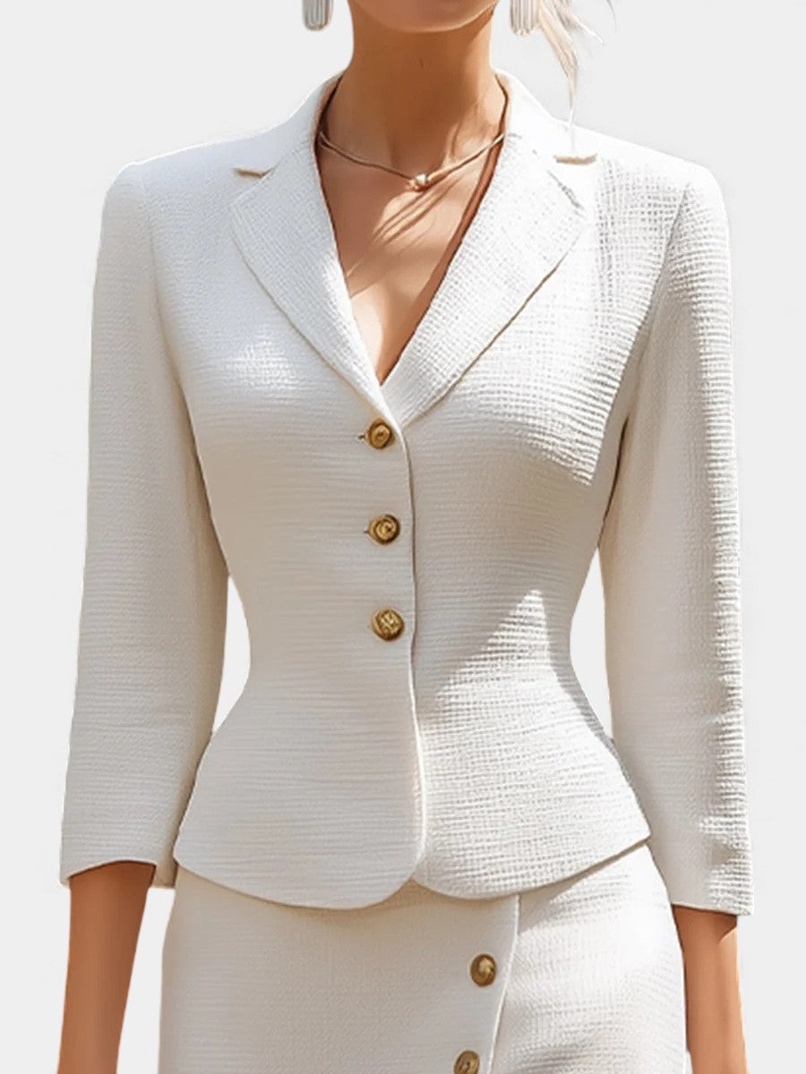 Chic Ecru Tailored Suit with Flowing Long Wrap Skirt, photo 2