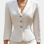 Chic Ecru Tailored Suit with Flowing Long Wrap Skirt, photo 2