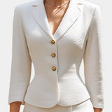 Chic Ecru Tailored Suit with Flowing Long Wrap Skirt, photo 2