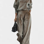 Women's Cozy Velvet Turtleneck Lounge Set in Gray