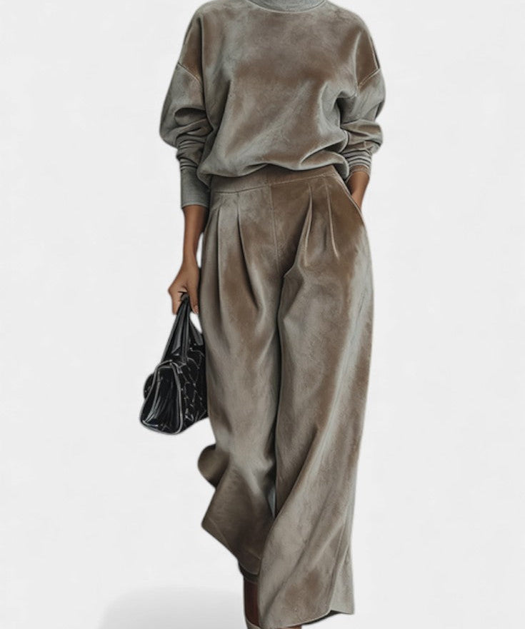 Women's Cozy Velvet Turtleneck Lounge Set in Gray