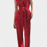 Women's Belted Gilet and Wide-Leg Pant Set in Red
