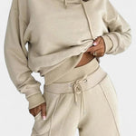Oversized Comfort Hoodie and High-Waisted Pants Set in Beige