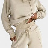 Oversized Comfort Hoodie and High-Waisted Pants Set in Beige