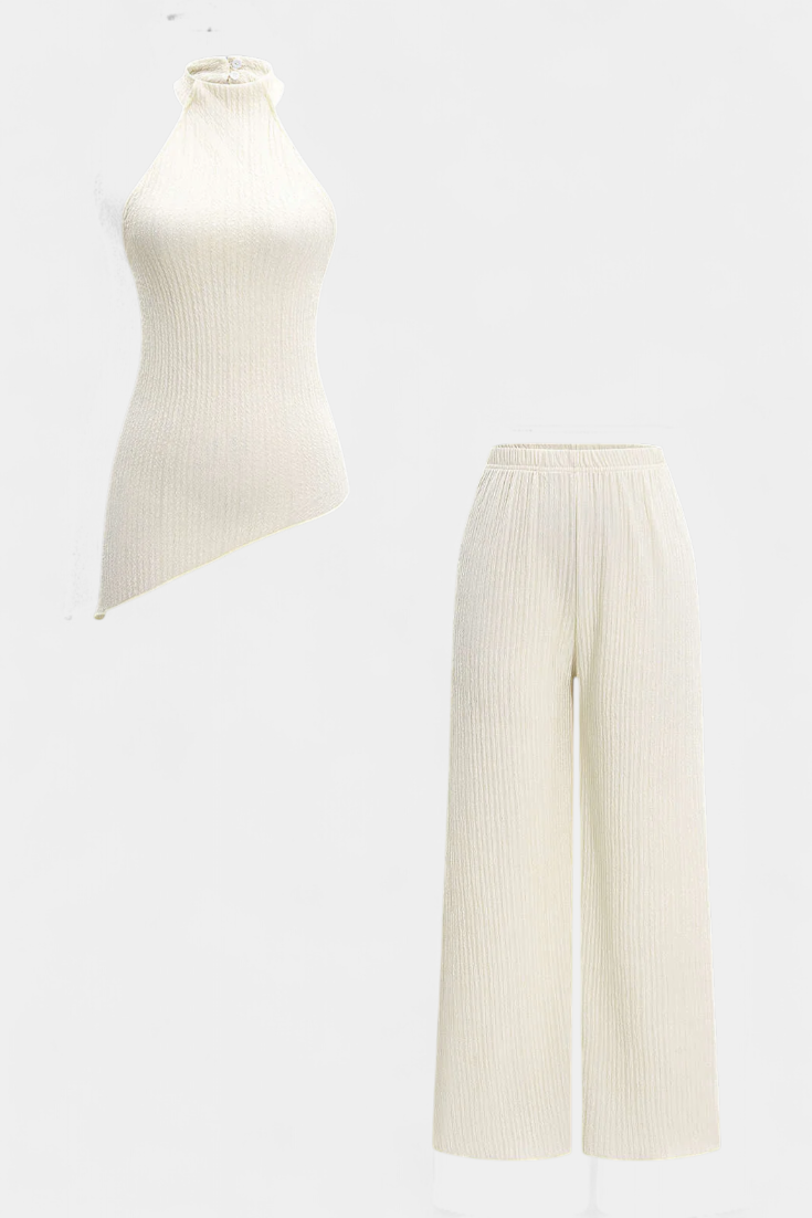 Halter Neck Asymmetrical Top with Wide-Leg Pants Set, photo 4
