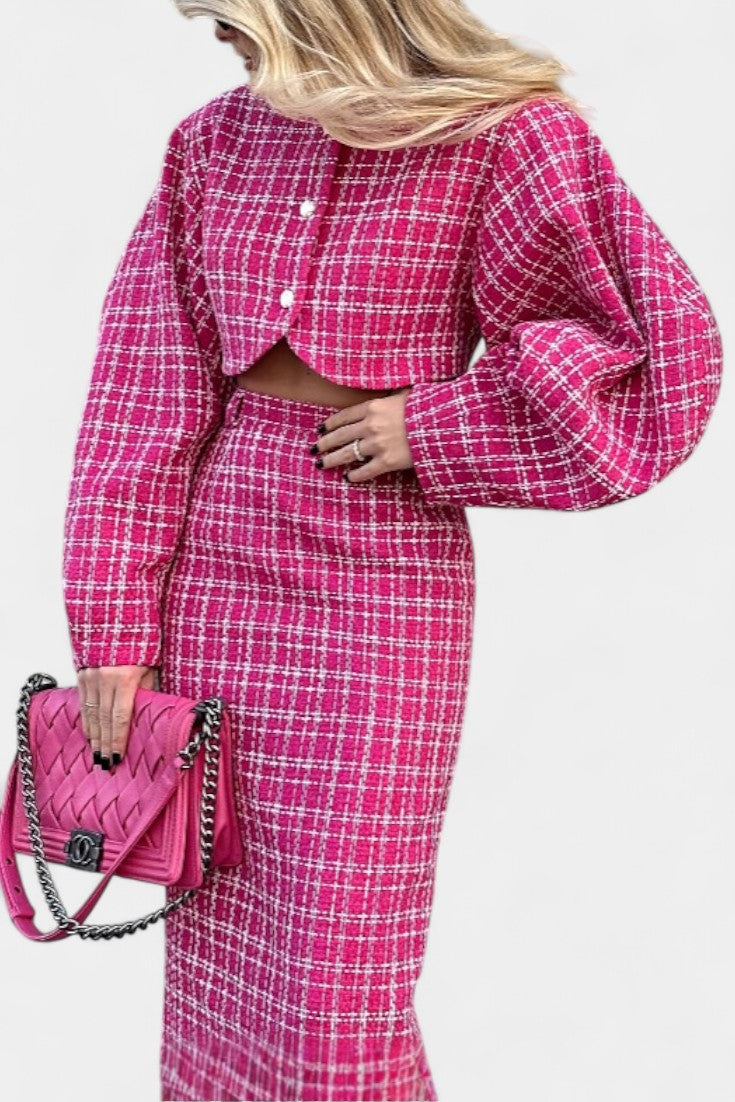 Women's Blazer and Plaid Tweed Skirt Set, photo 2