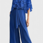 Women's V-Neck Top and Wide Leg Pants Set in Navy