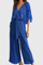 Women's V-Neck Top and Wide Leg Pants Set in Navy