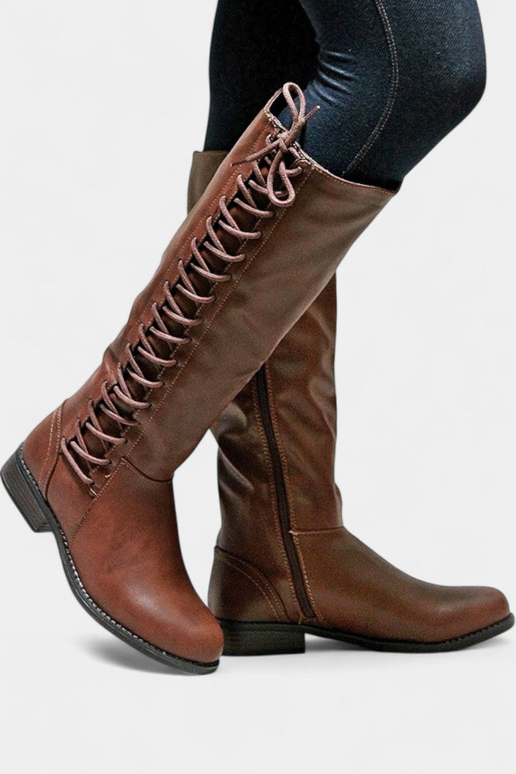 Cushioned-Sole High Boots in Brown