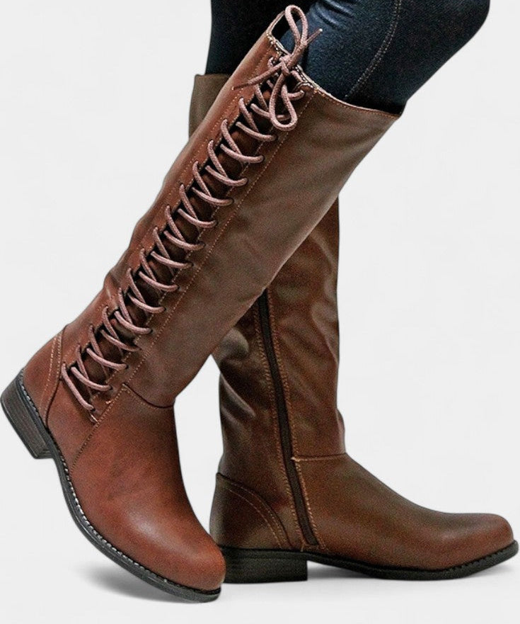 Cushioned-Sole High Boots in Brown