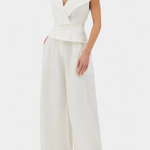 Ensemble Structured Top with Wrap Neck and Palazzo Pants in White