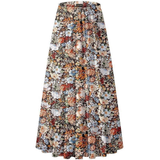 Winter Floral Print Elastic-Waist Skirt in Brown