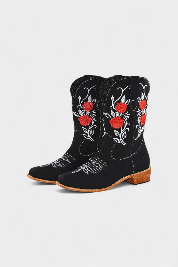 Pink Virginia Embroidered Cowboy Boots in Black