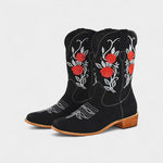 Pink Virginia Embroidered Cowboy Boots in Black