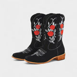 Pink Virginia Embroidered Cowboy Boots in Black