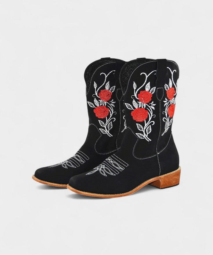 Pink Virginia Embroidered Cowboy Boots in Black