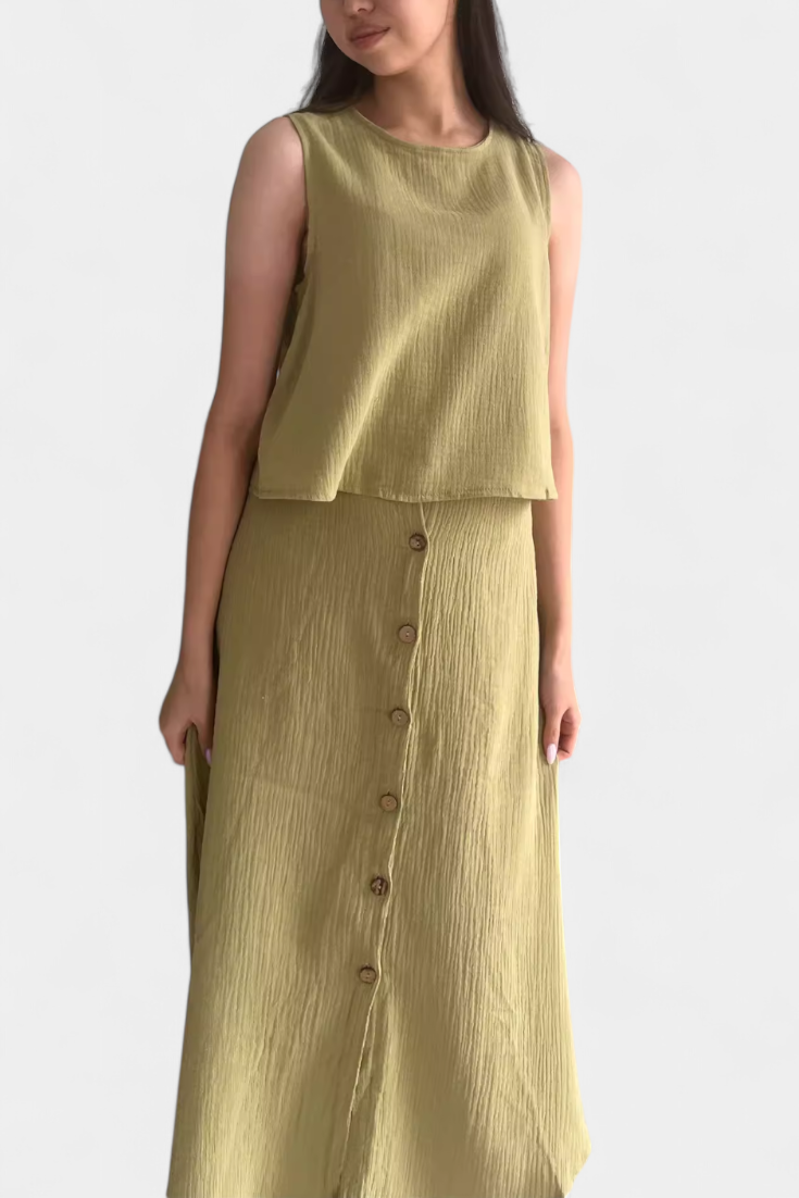 Cotton Button-Detail Midi Skirt Set, photo 2